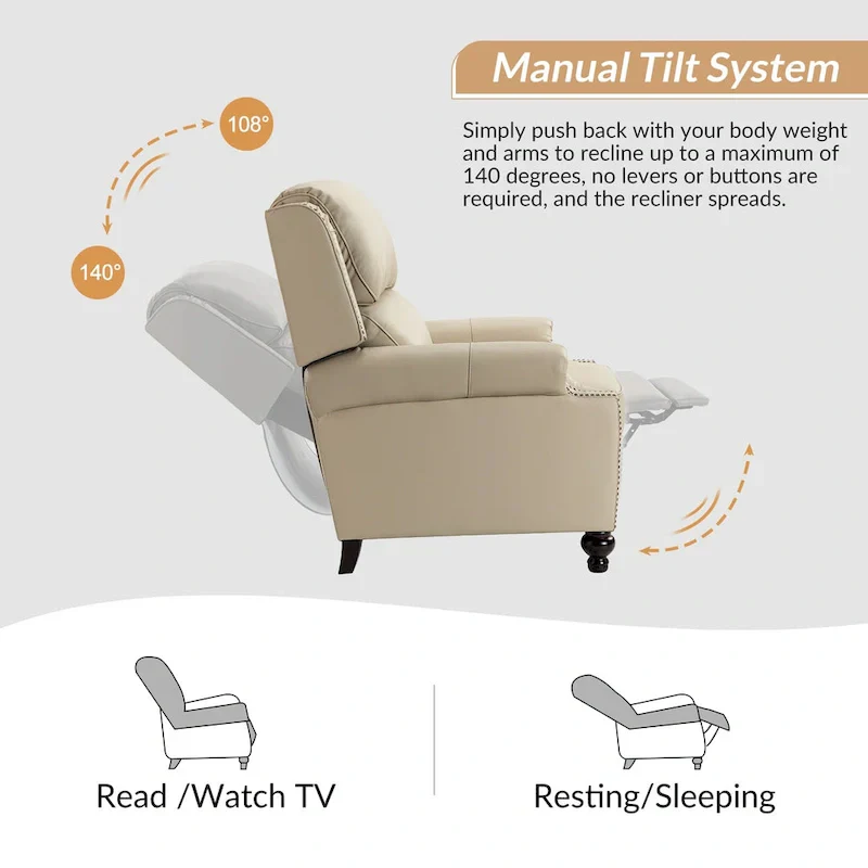 Gabriela Mid-Century Modern Genuine Leather Recliner Nail Head Trim Set of 2 by HULALA HOME