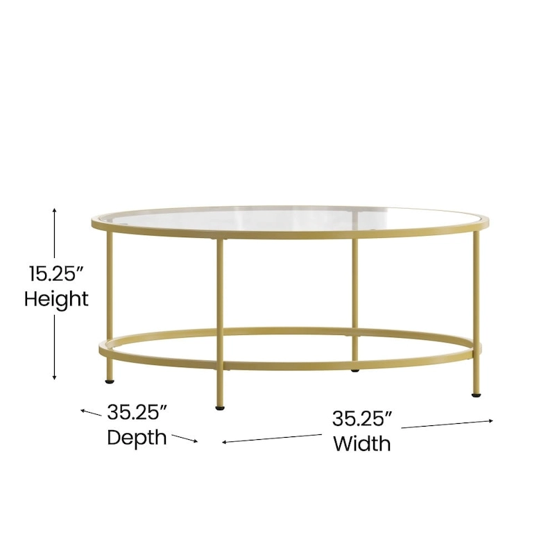 Glass Living Room Coffee Table with Round Metal Frame