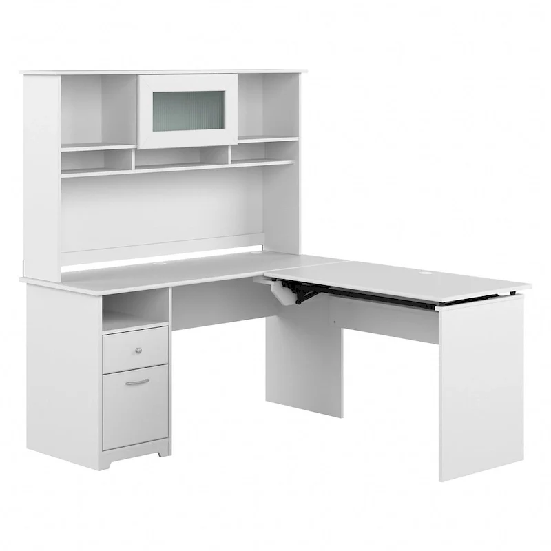 60W 3-position L-shaped Sit to Stand Desk with Hutch by