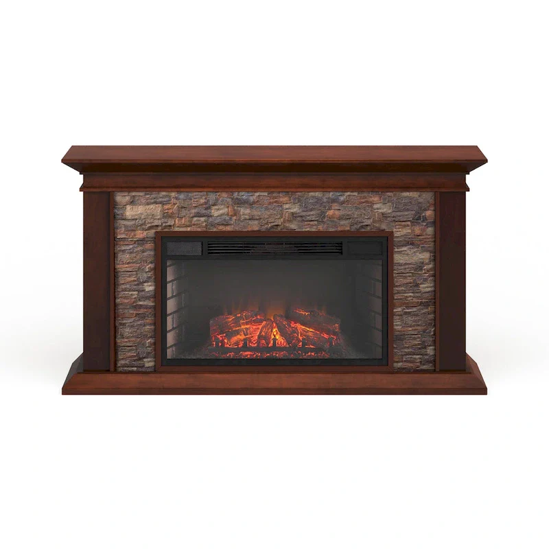 Electric Fireplace with a 60-inch Faux Stone Mantel