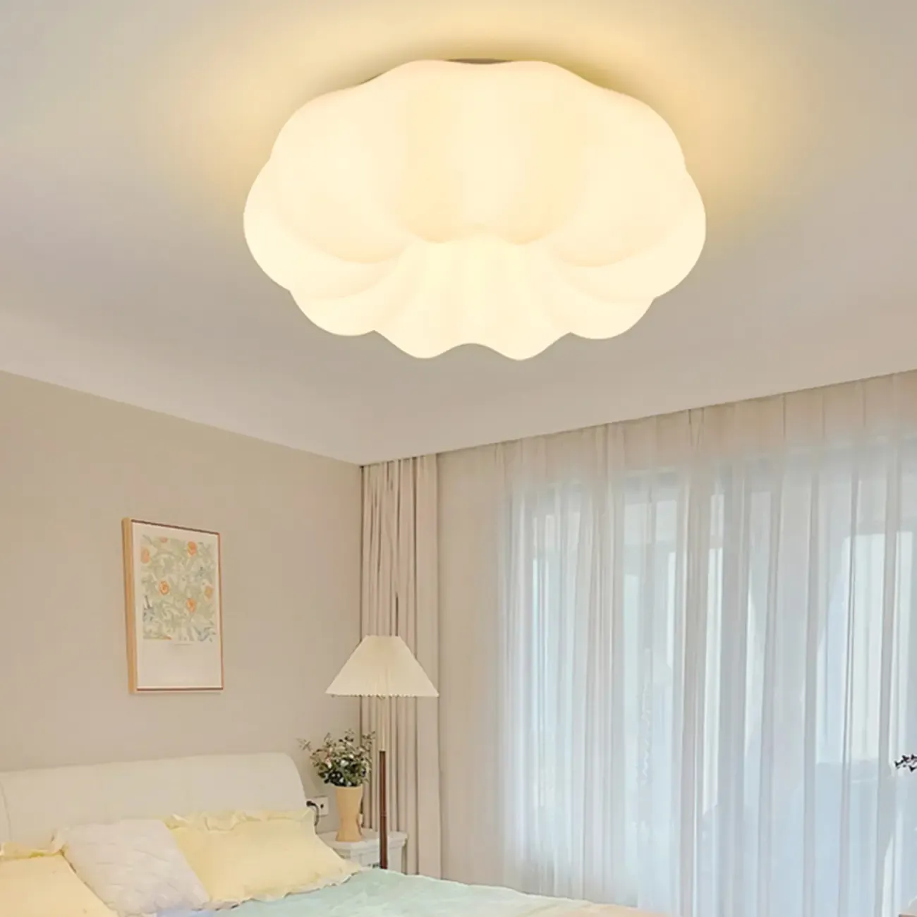 Modern White Geometric LED Dimmable Flush Mount Ceiling Light