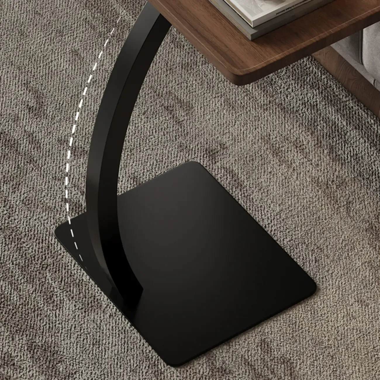 Living Room Brown Wood Top Metal C Shaped Side Table