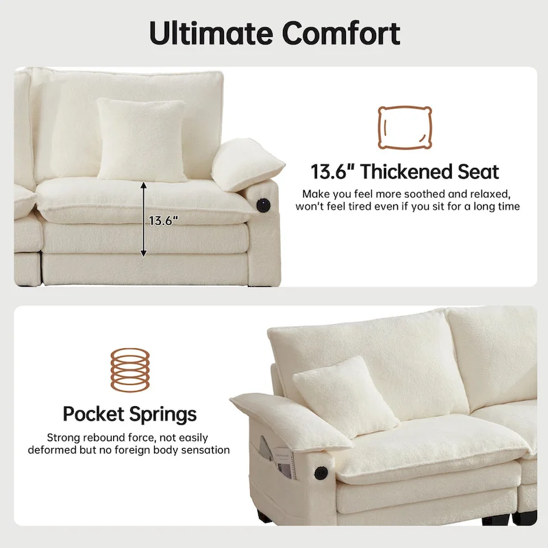 144 Modular Compression Sofa Set Convertible Sectional Sleeper Couch with 2 Ottomans