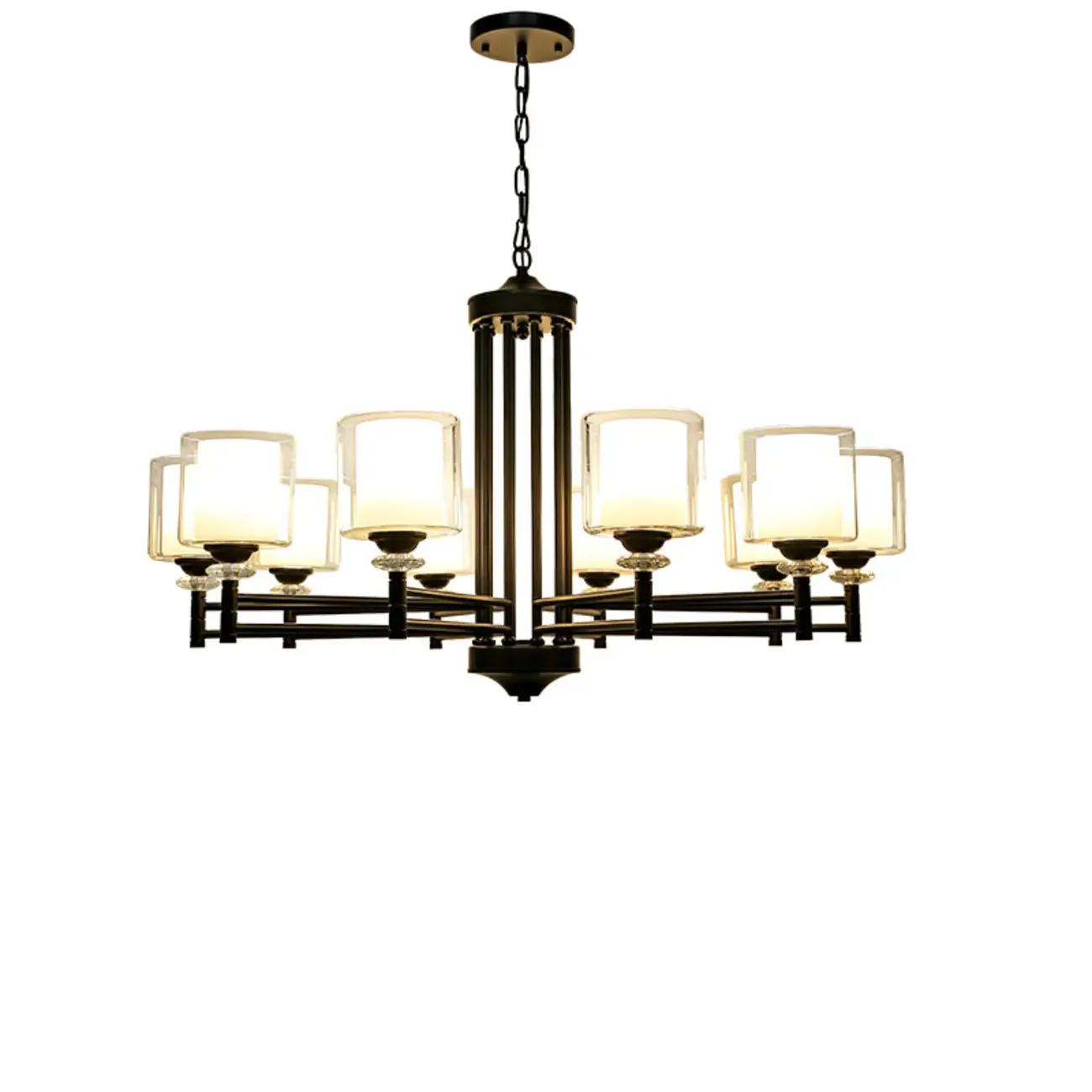 Geometric Industrial Metal Cylinder Glass Chandelier