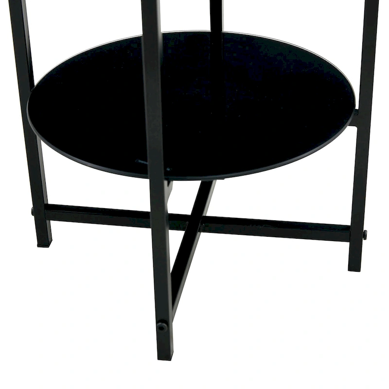 2-layer Round Tempered Glass End Table/Coffee Table with Iron Frame