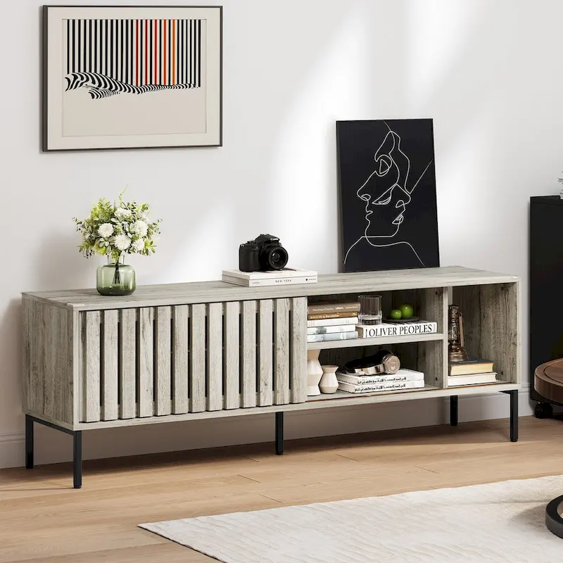 Moasis 64TV Stand Hollow Sliding Door Entertainment Center Adjustable Shelves TV Console - 64L x 15.4W x 22.5H