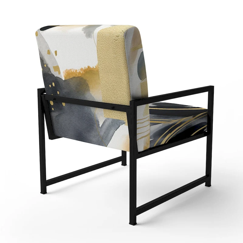 Designart Pastel Abstract With Blue Black & Gold Spots III Upholstered Fractals Accent Chair and Modern Arm Chair
