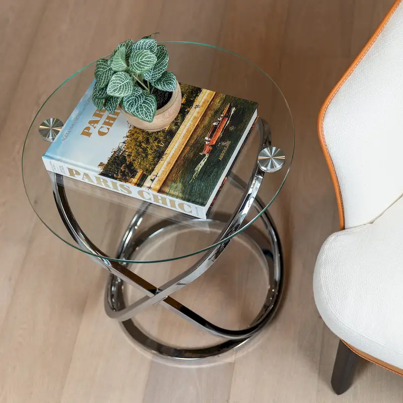 Galaxy Tempered Glass Round End Table - Modern Sculptural Design