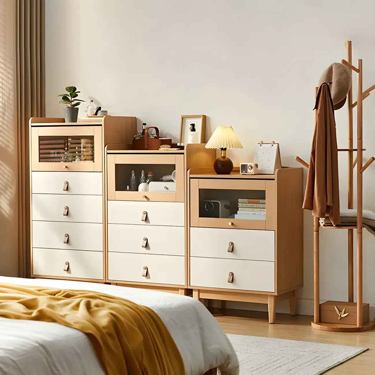 Minimalist Natural Wood and Glass Vertical Dresser