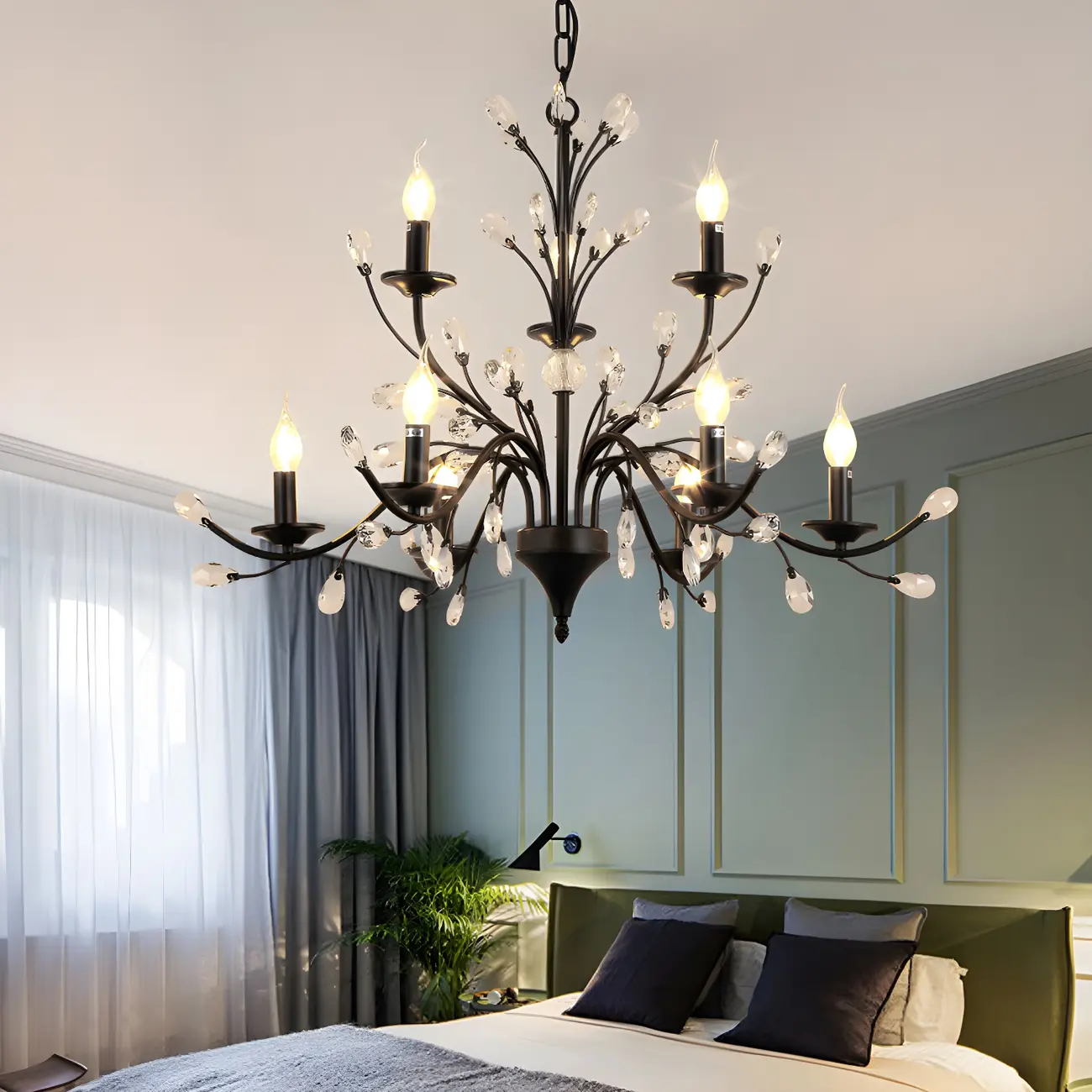 Modern Elegant Black Branch Crystal Candelabra Chandelier