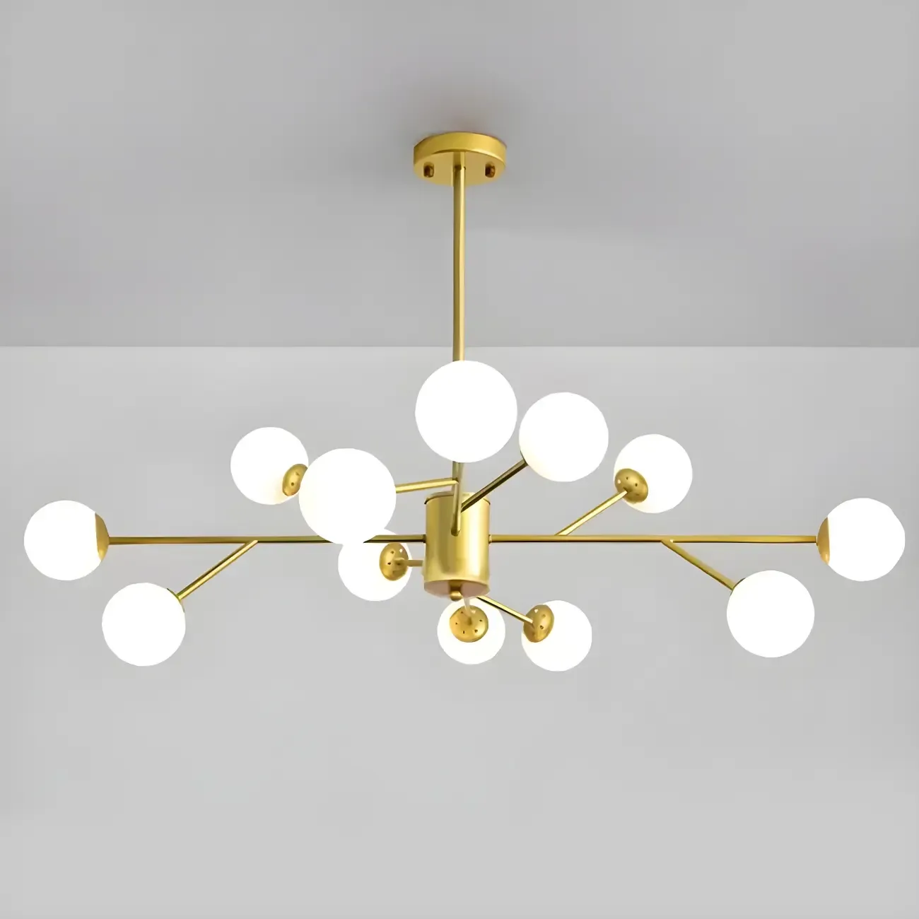 Mid-Century Modern White Globe Glass Sputnik Chandelier