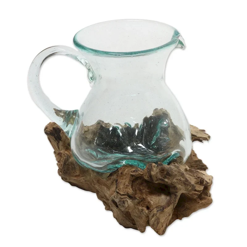 Novica Handmade Poured Wood And Glass Sculpture