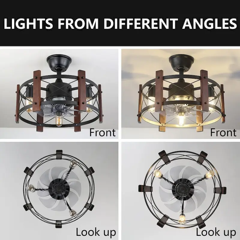 20  Caged 8-Blade Ceiling Fan with Lights Remote Control - 19.7 L x 19.7 W x 7.5 H