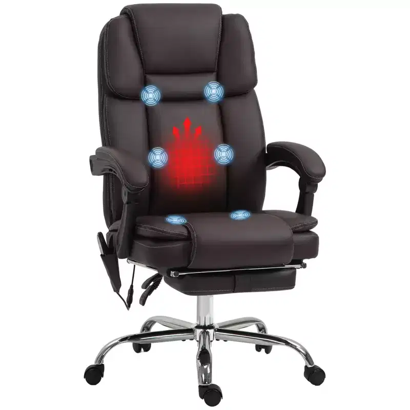 Vinsetto Massage Office Chair with Heat, Adjustable Height and Footrest, PU Leather Comfy Computer Desk Chair