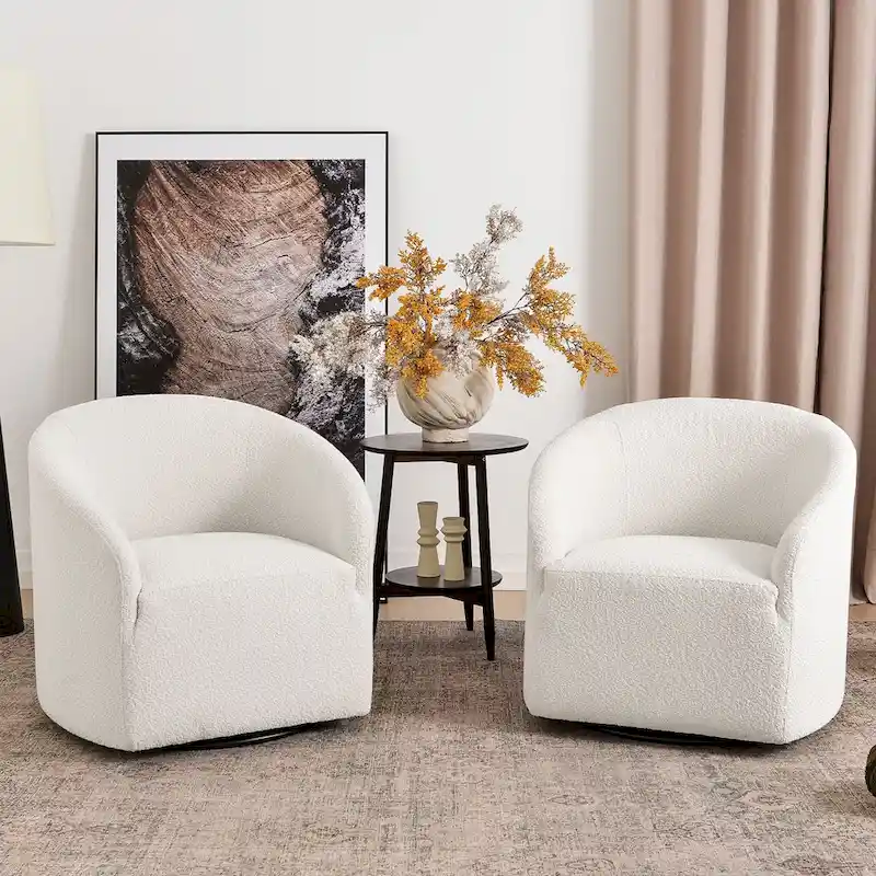 32W Boucle Upholstered Swivel Barrel Armchair (Set of 2)