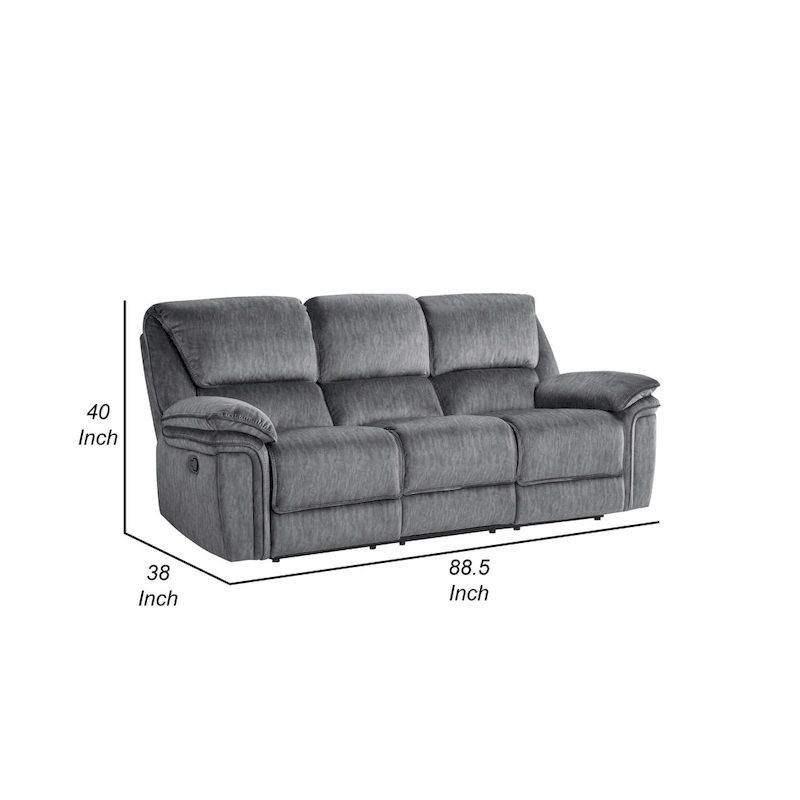 Muir 89 Inch Manual Double Recliner Sofa, Gray, Microfiber, Tufted Back