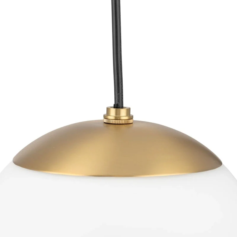 Atwell Collection Brushed Bronze and Opal Glass Globe Medium Hanging Pendant Light - 10 in x 10 in x 10.5 in