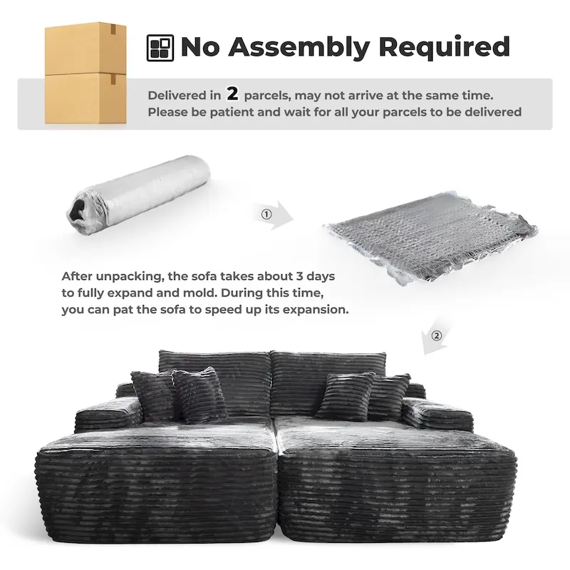 OVIOS Long Plush No Assembly Required Double Chaise Sofa