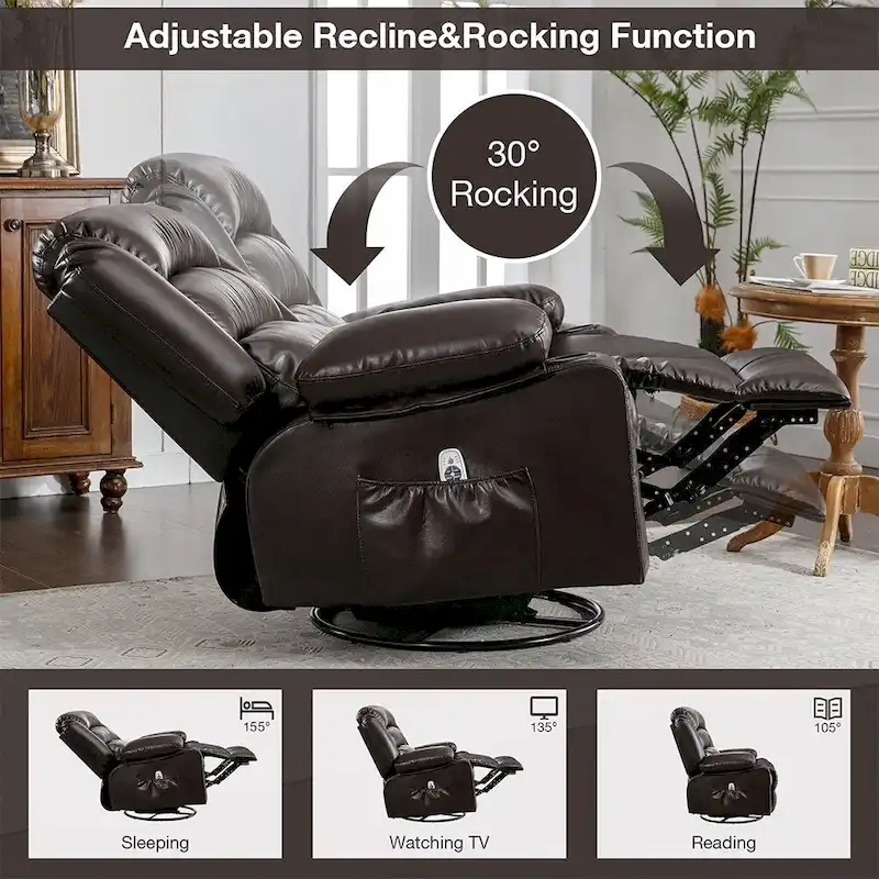 Modern Manual Swivel Rocker Recliner Chair, Massage Heated Chair