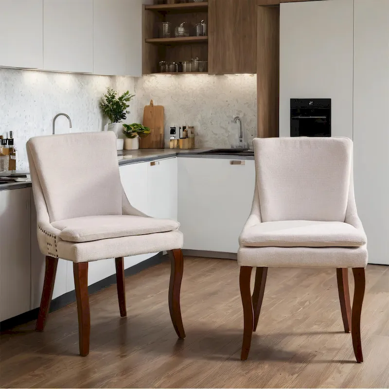 Chenille Fabric Upholstered Dining Chairs w/ Solid Wood Legs(Set of 2)