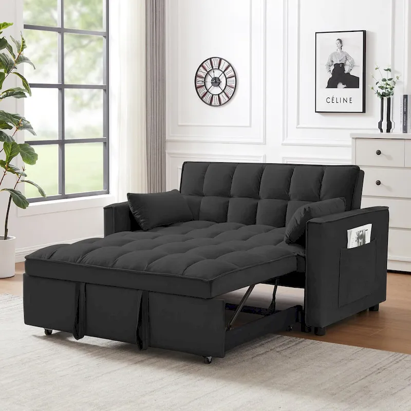 Velvet Convertible Loveseat Sofa Bed - 2 Seater Pullout