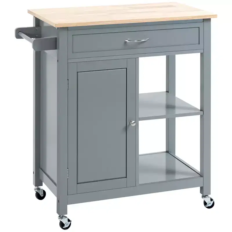 Kitchen Island Cart, Rolling Kitchen Island with Storage Shelf, Solid Wood Top, Drawer, for Dining Room