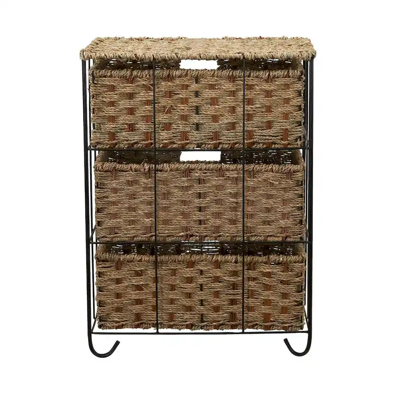 Handwoven Seagrass 3-Drawer Wicker Storage Unit