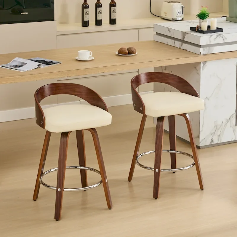Counter Height Barstools Set of 2, Dining Chairs with Soft Cushion Seat, Kitchen Stool Island with Footstool and Low Back