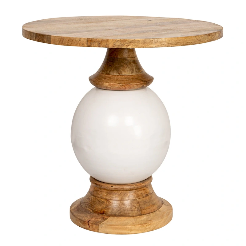 Round Mango Wood and Metal Pedestal Table,