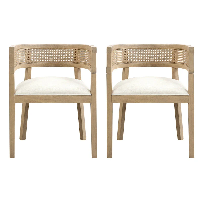 Halea Farmhouse Rubberwood Dining Chairs with Cane Back (Set of 2) by