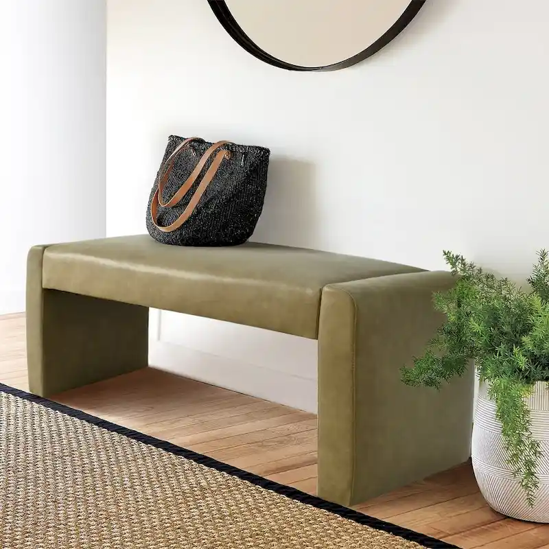 Tan Faux Leather Waterfall Bench - 47 Inch - Seats 2-3