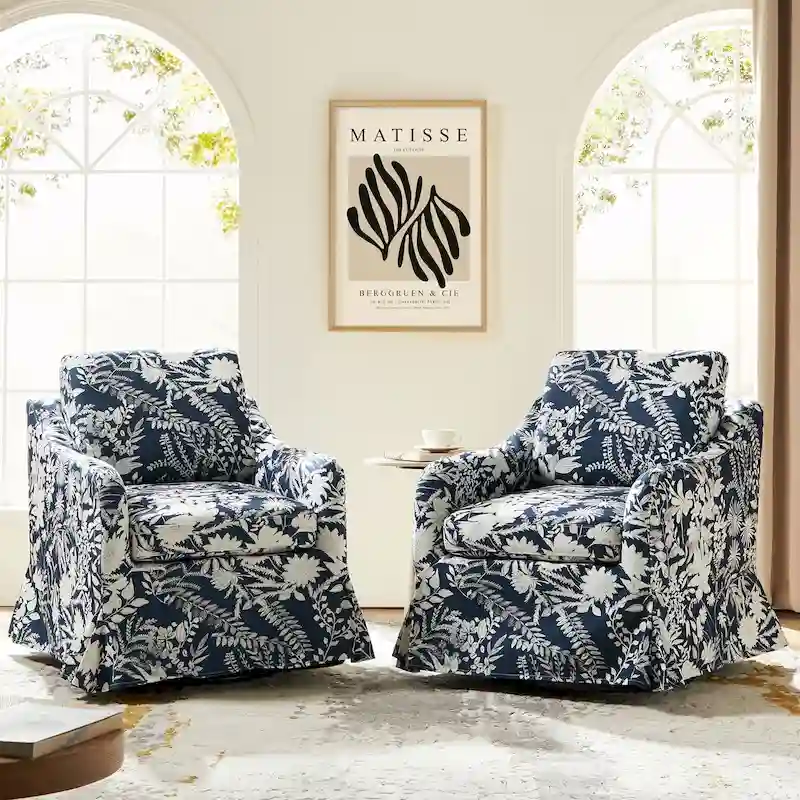 Alois Floral Slipcover Swivel Accent Chair with Removable Cushion Set of 2 by HULALA HOME
