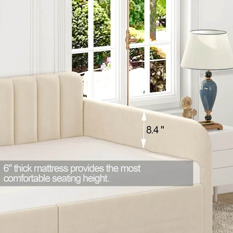 Upholstered Daybed with 2 Drawers