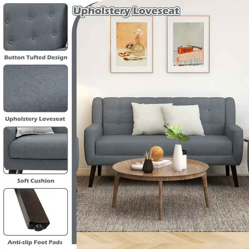 Linen Modern Tufted Loveseat Upholstered Sofa