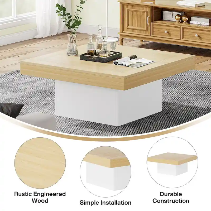 Square Coffee Table with LED Edge Lighting and Open Shelf