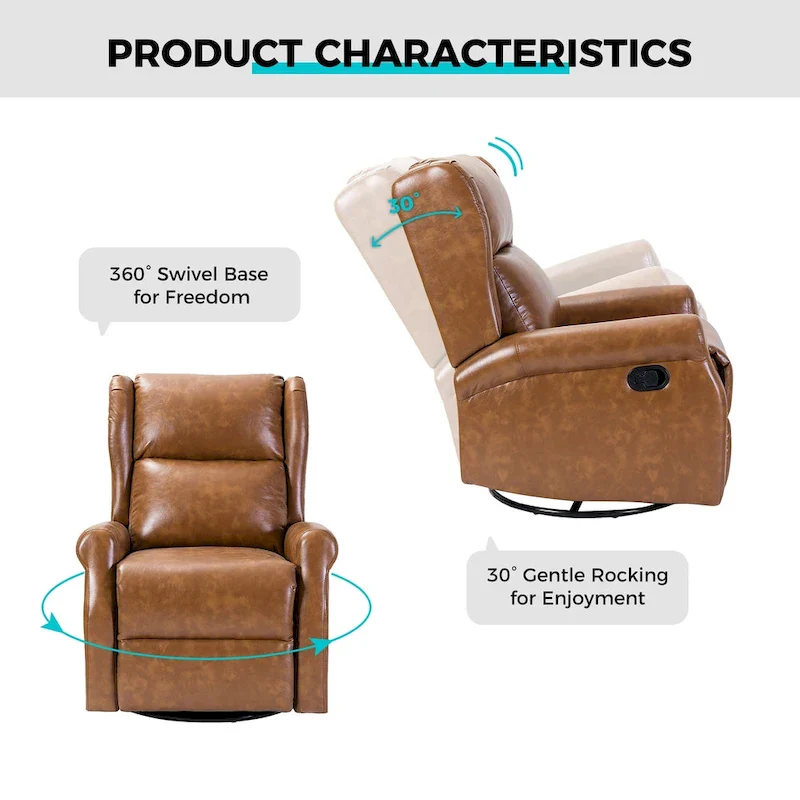 Faux Leather Swivel Nursery Recliners (Metal Base) — Set of 2