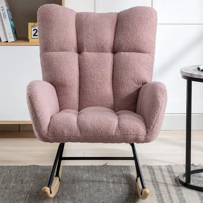 Rocking Chair Upholstered Glider Rocker Rocking Accent Chair Padded Seat with High Backrest Armchair