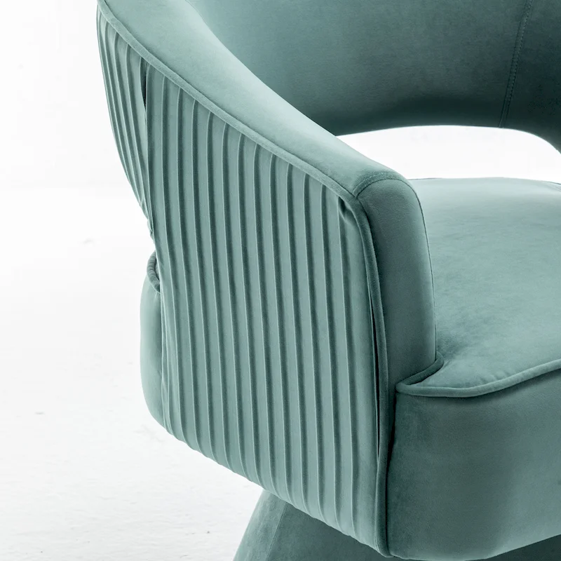 SEYNAR Modren Velvet Living Room Swivel Arm Barrel Chair with Tufted Back