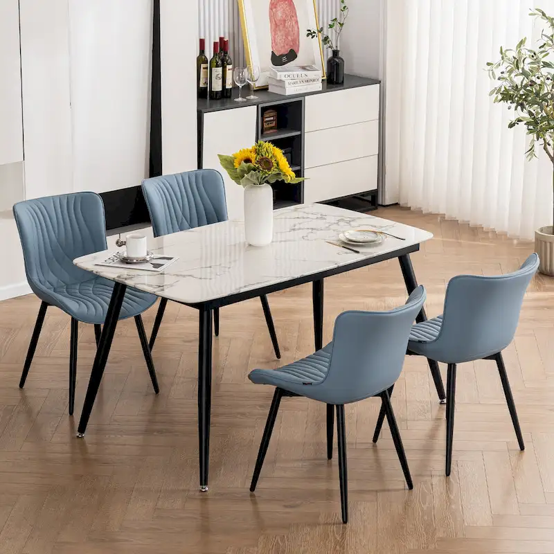 Modern Upholstered Leather Armless Dining Chairs Set of 2