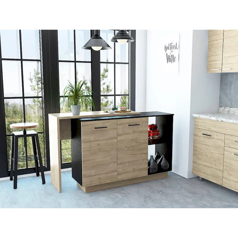 Aspen Kitchen Island, Two Concealed Shelves , Three Divisions