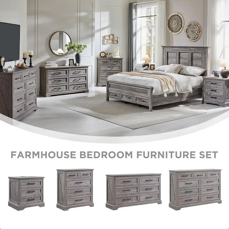9-Drawer Dresser, Farmhouse, Blue/Grey/Brown/Off White/Black, Engineered Wood