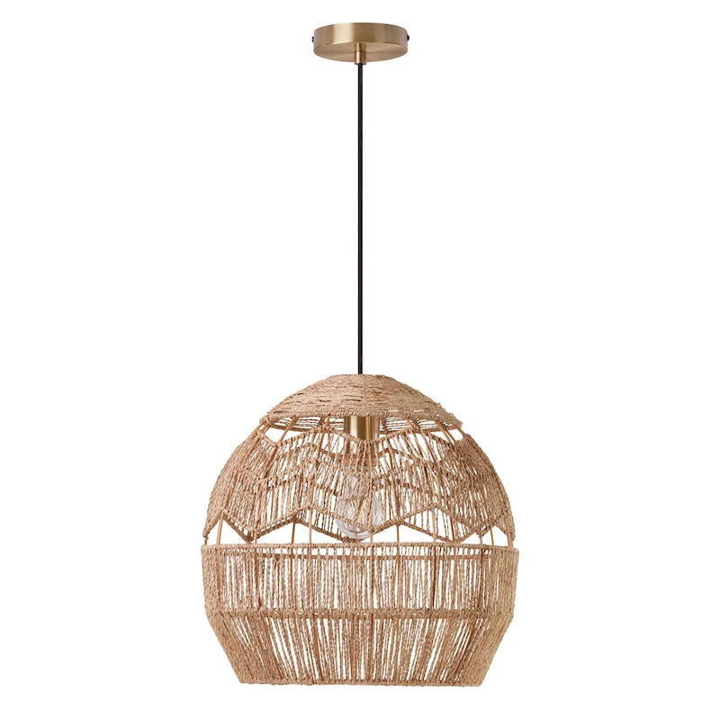 Charlotte River of Goods Metal and Woven Hemp Rope Hanging Pendant Light - 15.5  x 15.5  x 15.75/62.75