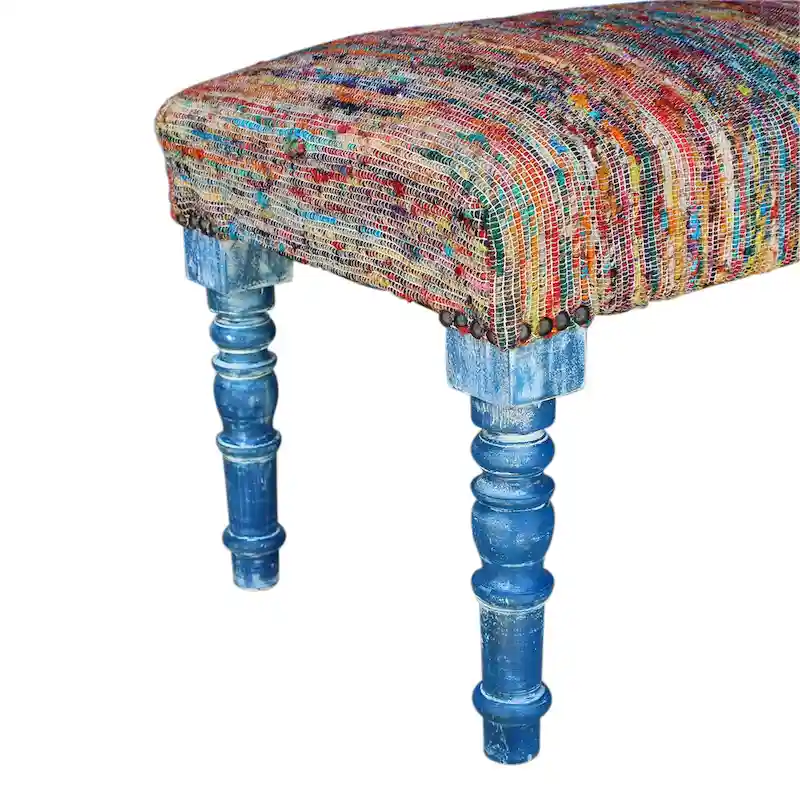 HomeRoots 47 Rainbow Stripe Blue Leg Upholstered Bench - 47 x 18 x 16