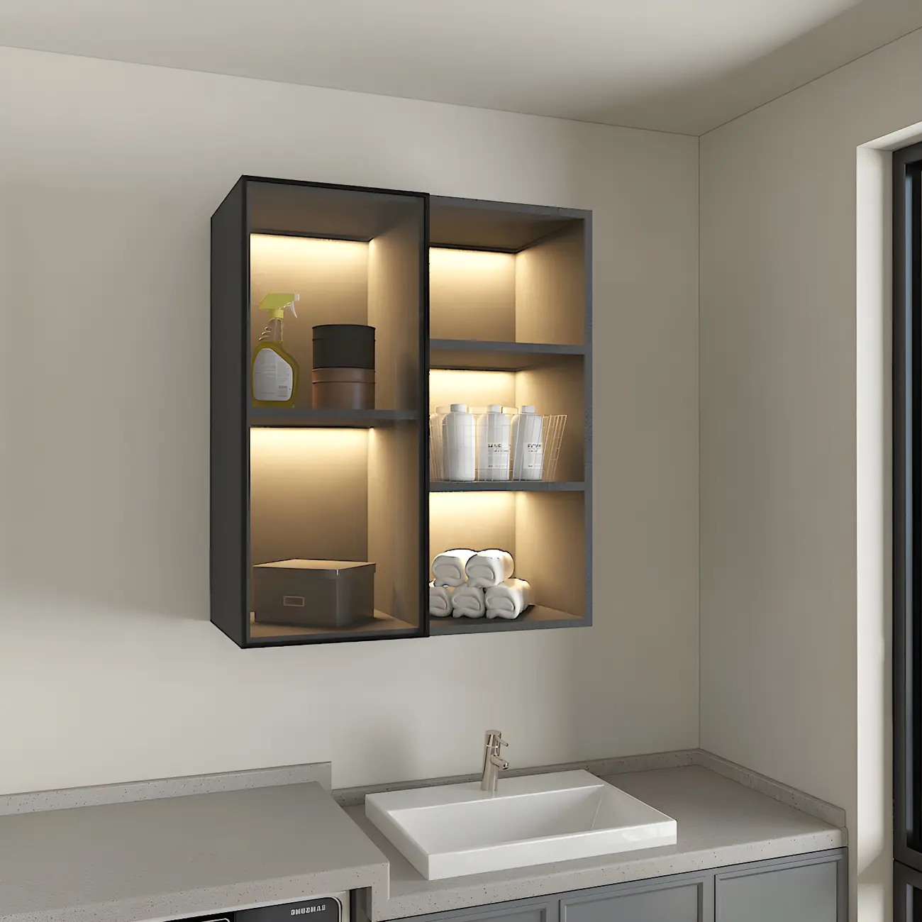 Kitchen Wood Floating China Cabinet with Glass Doors