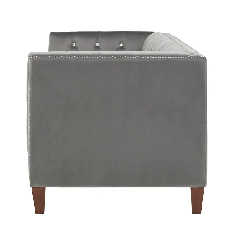 Grey Velvet Tufted Sofa and Loveseat with Nailhead Trim