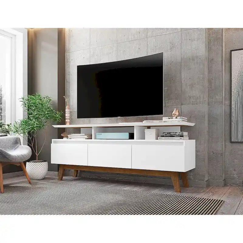 Yonkers Mid Century  Wood . Media Console Cabinet