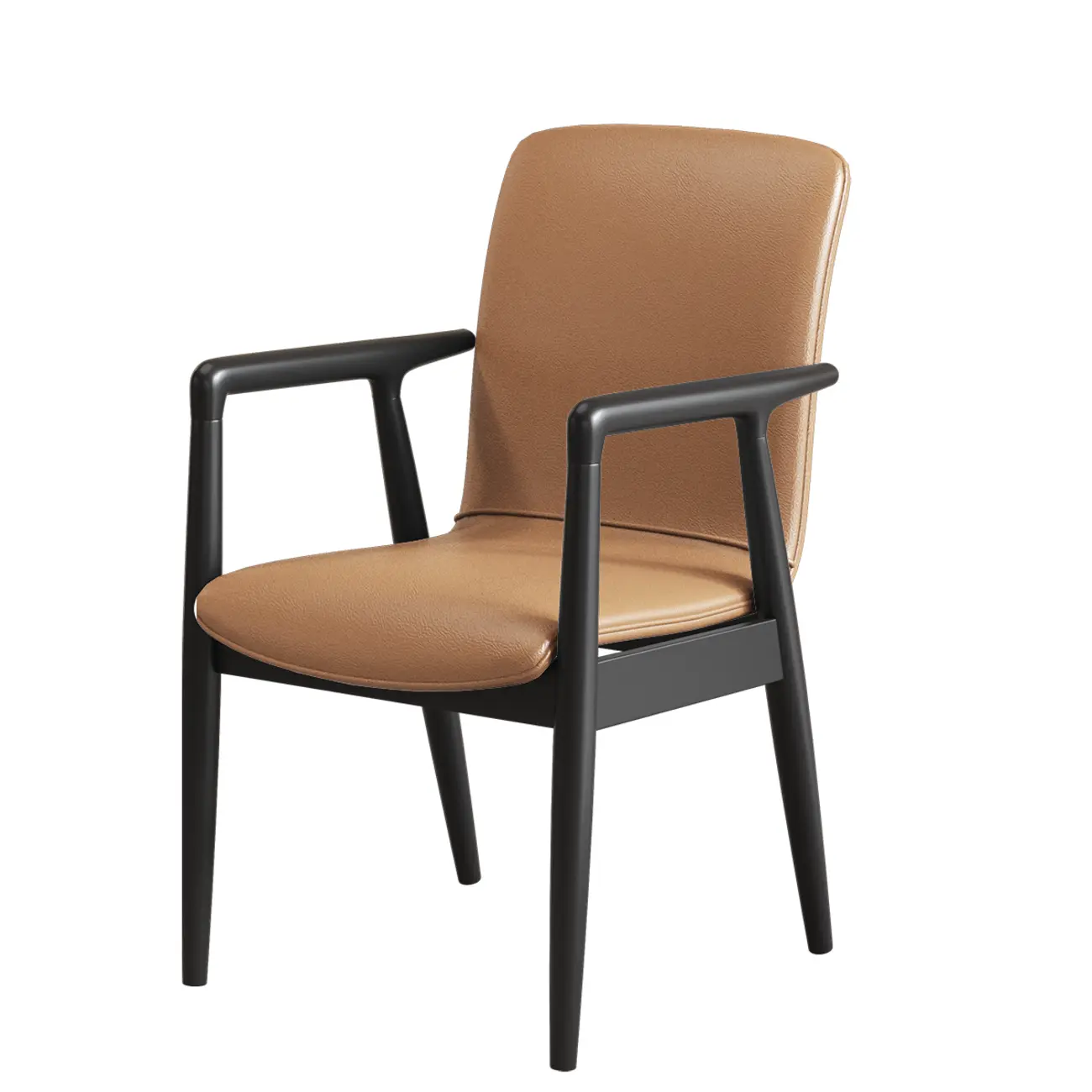 Modern Wood Faux Leather Upholstered Dining Armchair