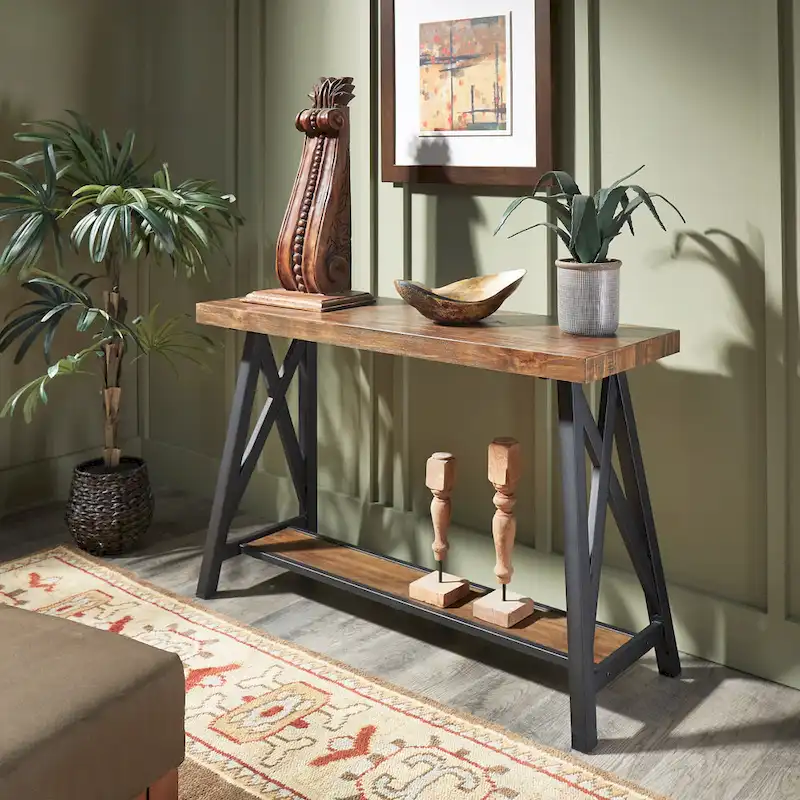 Bryson Rustic X-Base Sofa Entryway Table by iNSPIRE Q Classic