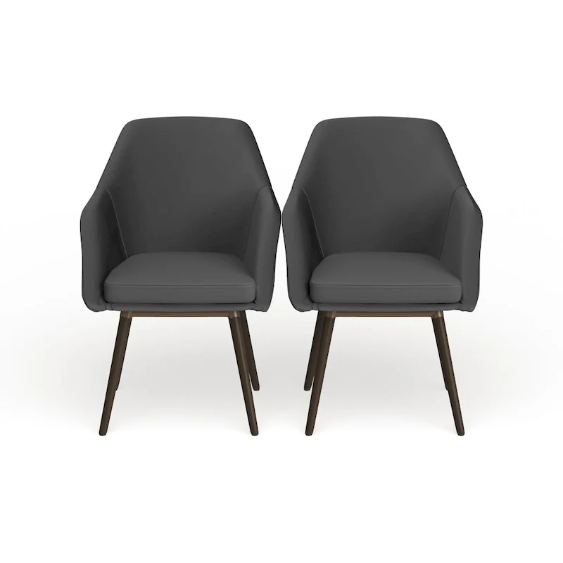 2-piece Grey Faux Leather Arm Chair Set with Beech Legs