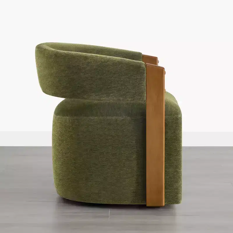 Spruce&Spring Upholstered Dining Chair with Wood Armrests & Hidden Wheels